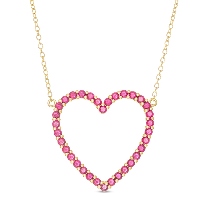 Lab-Created Ruby Heart Outline Necklace in Sterling Silver with 14K Gold Plate|Peoples Jewellers