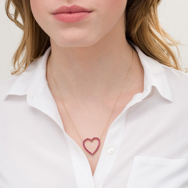 Main Image 2 of Lab-Created Ruby Heart Outline Necklace in Sterling Silver with 14K Gold Plate