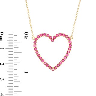 Lab-Created Ruby Heart Outline Necklace in Sterling Silver with 14K Gold Plate