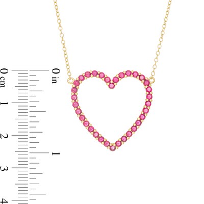 Lab-Created Ruby Heart Outline Necklace in Sterling Silver with 14K Gold Plate