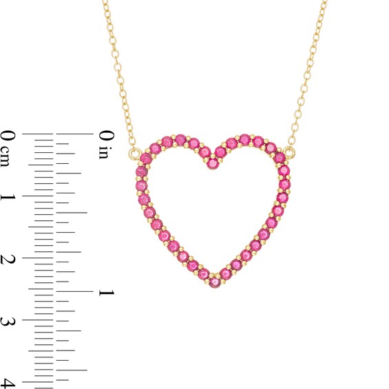 Lab-Created Ruby Heart Outline Necklace in Sterling Silver with 14K Gold Plate