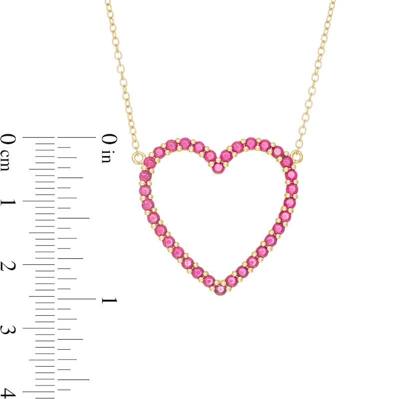 Main Image 3 of Lab-Created Ruby Heart Outline Necklace in Sterling Silver with 14K Gold Plate