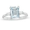 Thumbnail Image 1 of Emerald-Cut Aquamarine and 0.12 CT. T.W. Diamond Engagement Ring in 14K White Gold