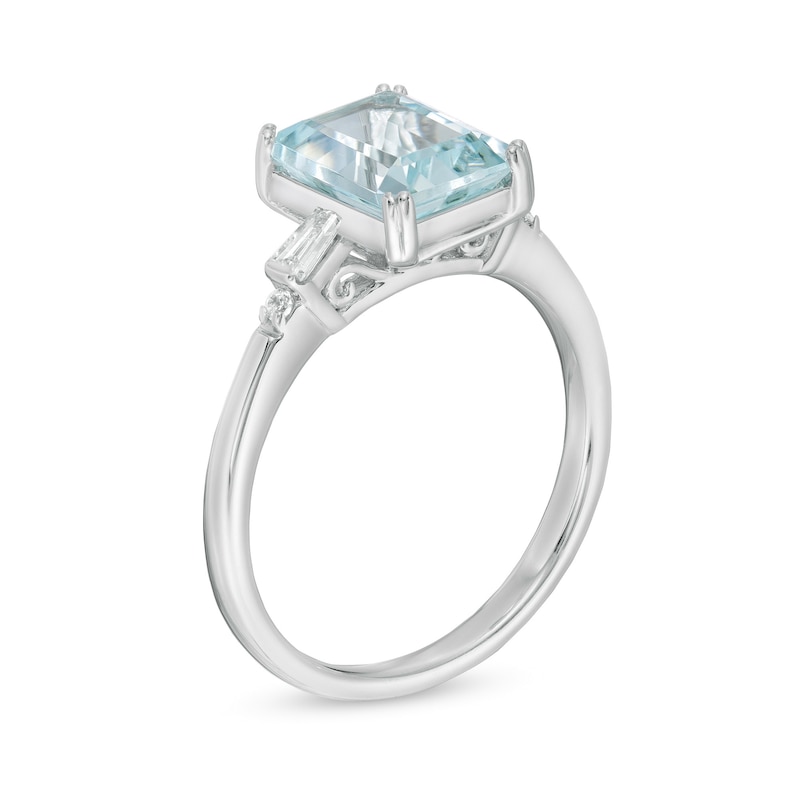 Main Image 3 of Emerald-Cut Aquamarine and 0.12 CT. T.W. Diamond Engagement Ring in 14K White Gold