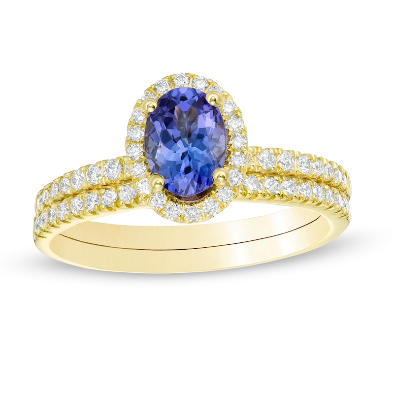 Oval Tanzanite and 0.33 CT. T.W. Diamond Frame Bridal Set in 14K Gold
