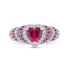 6.0mm Heart-Shaped Lab-Created Ruby and White Sapphire Ripple Shank Ring in Sterling Silver