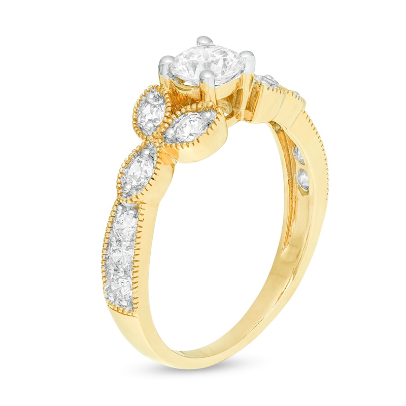 Main Image 3 of 0.95 CT. T.W. Diamond Leaf Sides Vintage-Style Engagement Ring in 10K Gold
