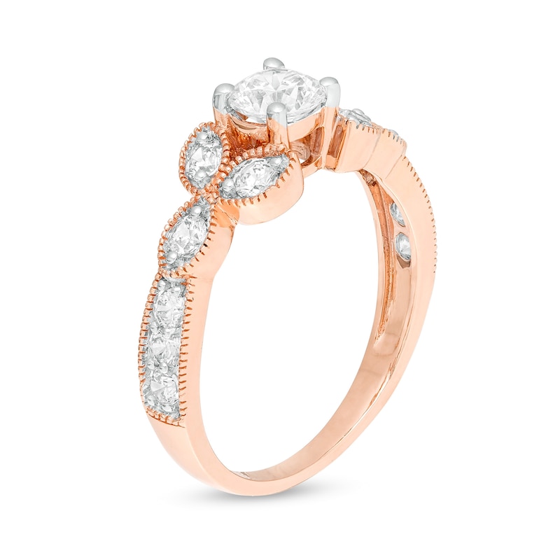 Main Image 3 of 0.95 CT. T.W. Diamond Leaf Sides Vintage-Style Engagement Ring in 10K Rose Gold