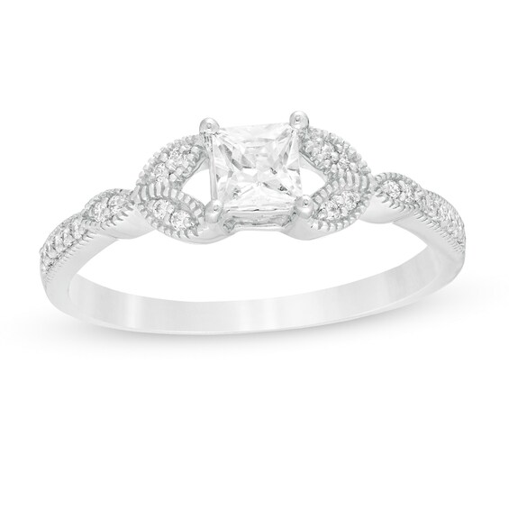 0.37 CT. T.W. Princess-Cut Diamond Leaf Sides Vintage-Style Engagement Ring in 10K Gold