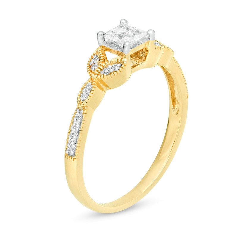 0.37 CT. T.W. Princess-Cut Diamond Leaf Sides Vintage-Style Engagement Ring in 10K Gold