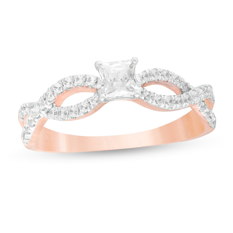Main Image 1 of 0.45 CT. T.W. Princess-Cut Diamond Infinity Twist Shank Engagement Ring in 10K Rose Gold