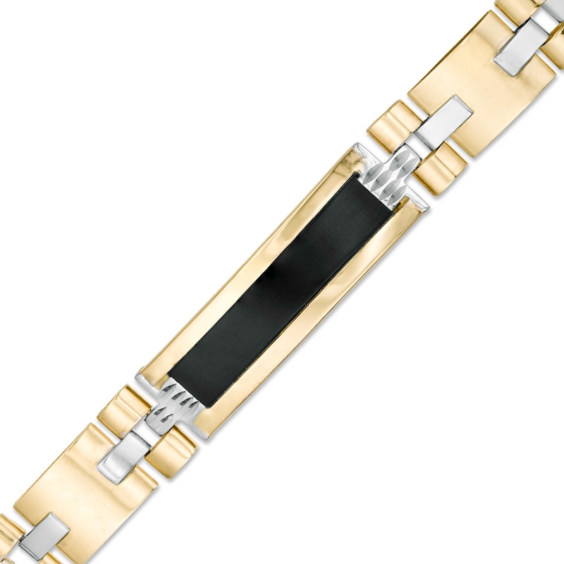 Men's Rectangular Onyx Inlay Link Bracelet in 10K Two-Tone Gold