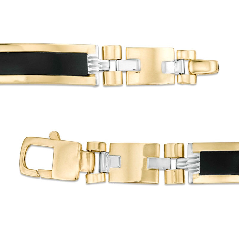 Men's Rectangular Onyx Inlay Link Bracelet in 10K Two-Tone Gold