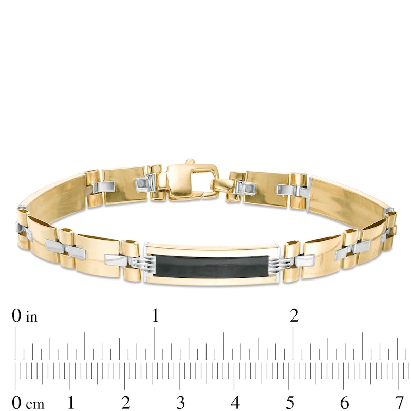 Men's Rectangular Onyx Inlay Link Bracelet in 10K Two-Tone Gold