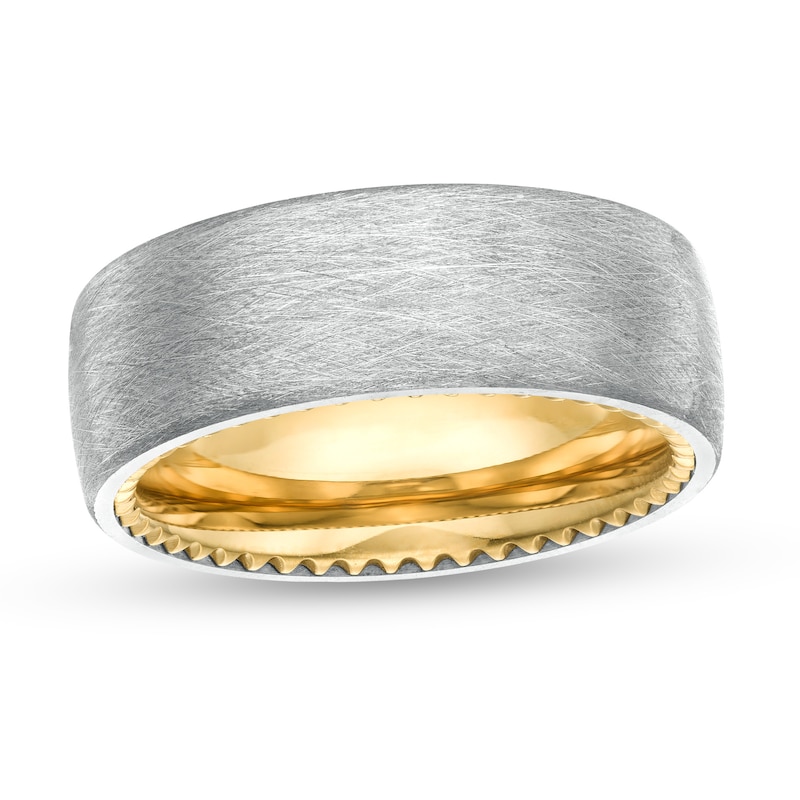 Men's 8.0mm Brushed Gear Comfort-Fit Wedding Band in Two-Tone Tantalum - Size 10|Peoples Jewellers