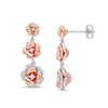 Thumbnail Image 1 of Lab-Created White Sapphire and 0.10 CT. T.W. Diamond Flower Trio Drop Earrings in Sterling Silver and Rose Rhodium