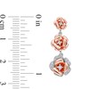 Thumbnail Image 3 of Lab-Created White Sapphire and 0.10 CT. T.W. Diamond Flower Trio Drop Earrings in Sterling Silver and Rose Rhodium