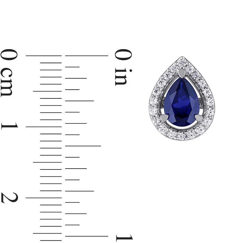 Main Image 3 of Pear-Shaped Lab-Created Blue and White Sapphire Teardrop Frame Stud Earrings in Sterling Silver
