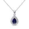 Thumbnail Image 0 of Pear-Shaped Lab-Created Blue and White Sapphire Teardrop Frame Pendant in Sterling Silver