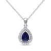 Thumbnail Image 0 of Pear-Shaped Lab-Created Blue and White Sapphire Teardrop Frame Pendant in Sterling Silver