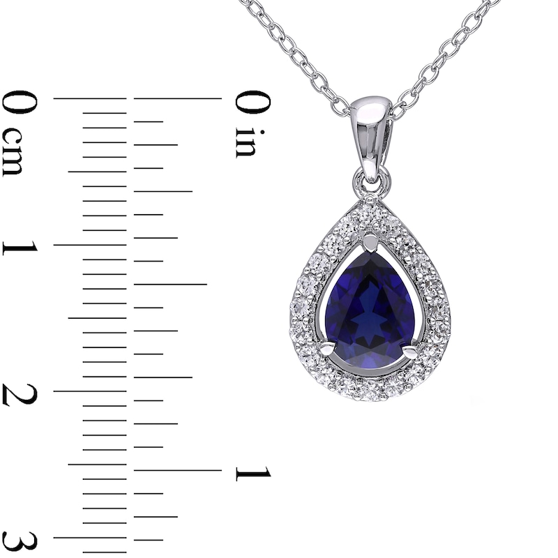Pear-Shaped Lab-Created Blue and White Sapphire Teardrop Frame Pendant in Sterling Silver