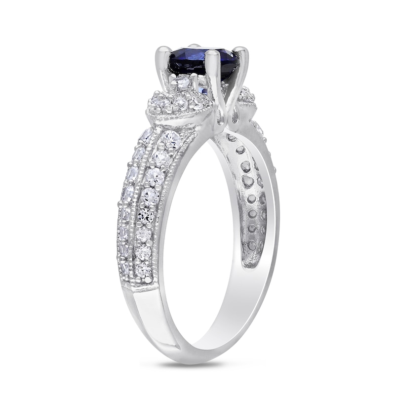 Main Image 3 of 6.0mm Lab-Created Blue and White Sapphire Collar Double Row Vintage-Style Ring in Sterling Silver