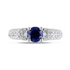 Thumbnail Image 4 of 6.0mm Lab-Created Blue and White Sapphire Collar Double Row Vintage-Style Ring in Sterling Silver