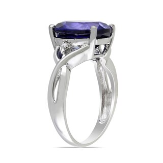 Oval Lab-Created Blue Sapphire and Diamond Accent Criss-Cross Split Shank Ring in Sterling Silver