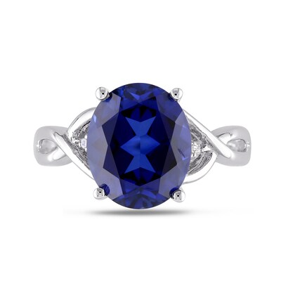 Oval Lab-Created Blue Sapphire and Diamond Accent Criss-Cross Split Shank Ring in Sterling Silver