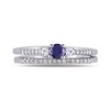 Thumbnail Image 4 of Lab-Created Blue and White Sapphire and 0.11 CT. T.W. Diamond Three Stone Bridal Set in Sterling Silver
