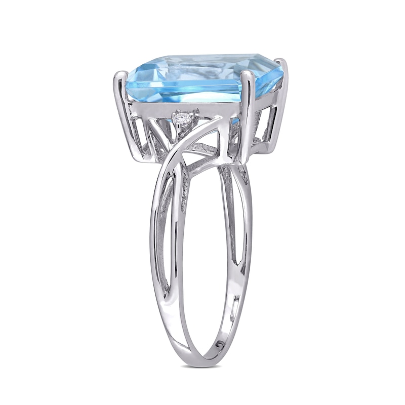 Main Image 3 of Emerald-Cut Sky Blue and White Topaz Crossover Shank Ring in Sterling Silver