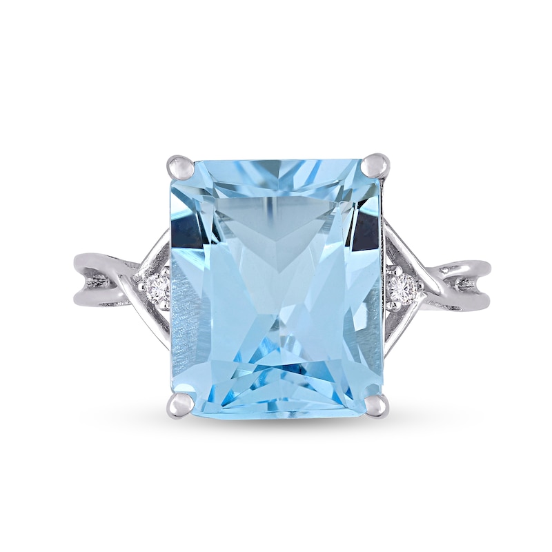 Main Image 4 of Emerald-Cut Sky Blue and White Topaz Crossover Shank Ring in Sterling Silver