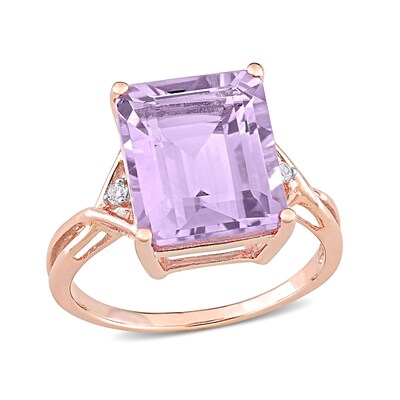 Emerald-Cut Amethyst and White Topaz Crossover Shank Ring in Sterling Silver with Rose Rhodium