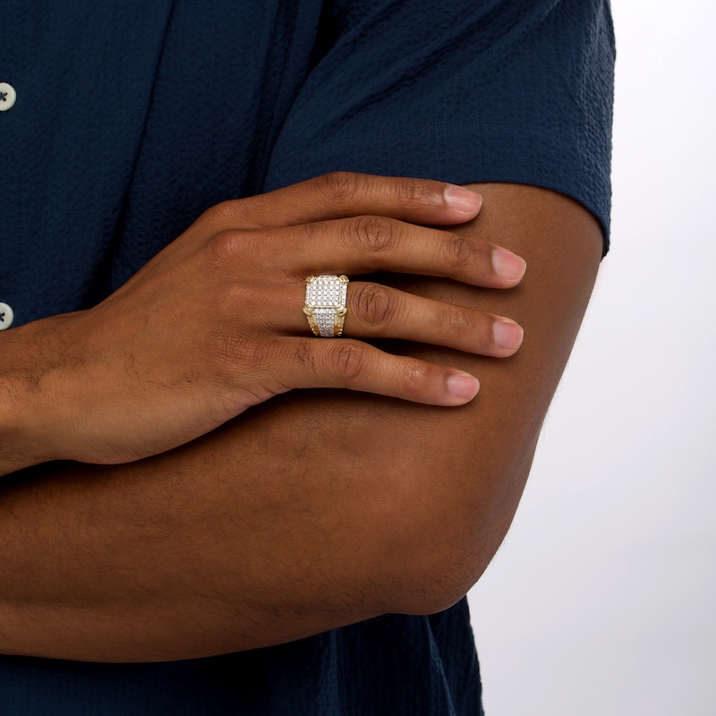 Main Image 2 of Men's 2.23 CT. T.W. Diamond Cushion-Top Prong Ring in 10K Gold