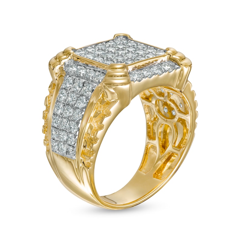 Main Image 3 of Men's 2.23 CT. T.W. Diamond Cushion-Top Prong Ring in 10K Gold