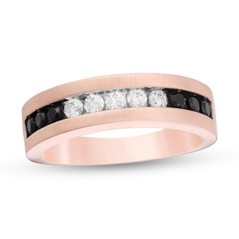 Men's 0.75 CT. T.W. Enhanced Black and White Diamond Channel Band in 10K Rose Gold|Peoples Jewellers