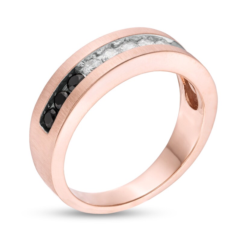 Men's 0.75 CT. T.W. Enhanced Black and White Diamond Channel Band in 10K Rose Gold|Peoples Jewellers