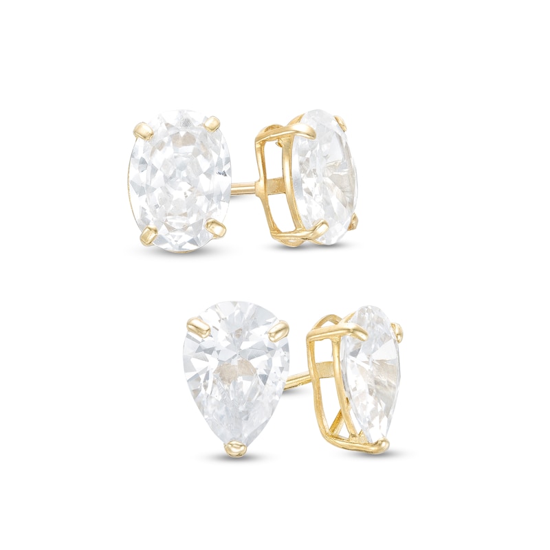 Multi-Shape Cubic Zirconia Solitaire Stud Earrings Set in 14K Gold
