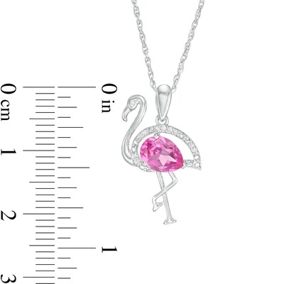 Pear-Shaped Lab-Created Pink Sapphire and Diamond Accent Flamingo Pendant in Sterling Silver