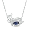 Thumbnail Image 0 of Marquise Lab-Created Blue Sapphire and Diamond Accent Peacock Necklace in Sterling Silver