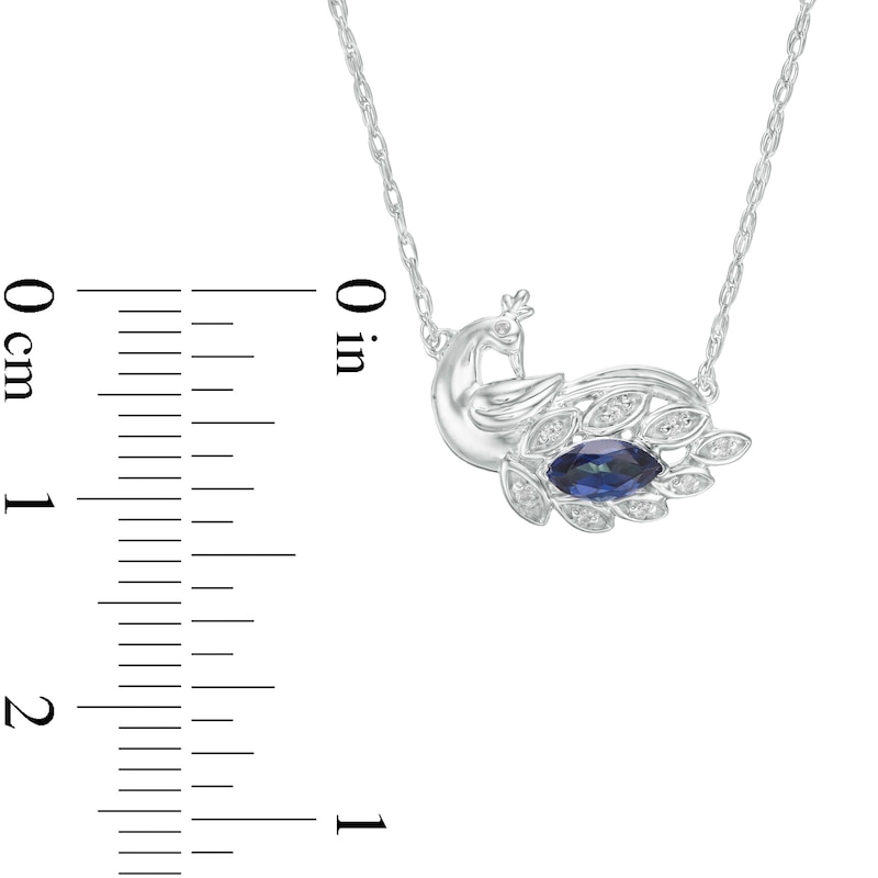 Marquise Lab-Created Blue Sapphire and Diamond Accent Peacock Necklace in Sterling Silver