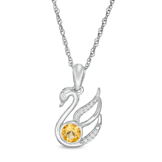 4.0mm Citrine and Diamond Accent Swan Pendant in Sterling Silver 4.0mm Citrine and Diamond Accent Swan Pendant in Sterling Silver