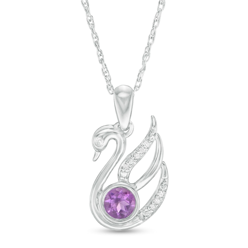 4.0mm Amethyst and Diamond Accent Swan Pendant in Sterling Silver