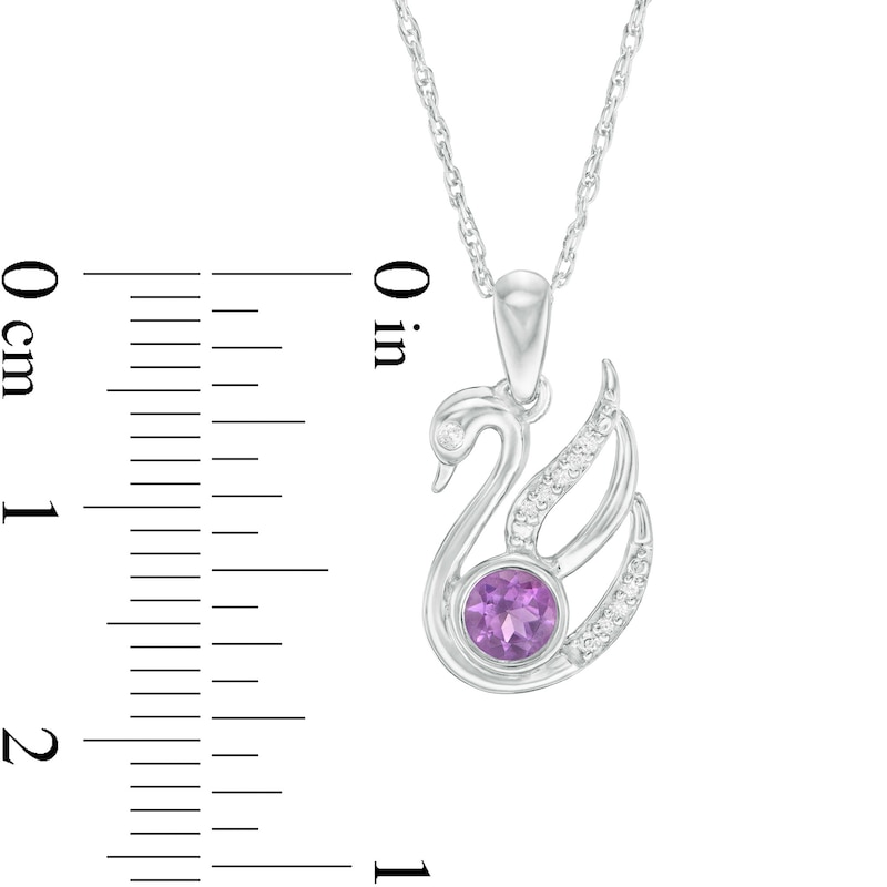 4.0mm Amethyst and Diamond Accent Swan Pendant in Sterling Silver