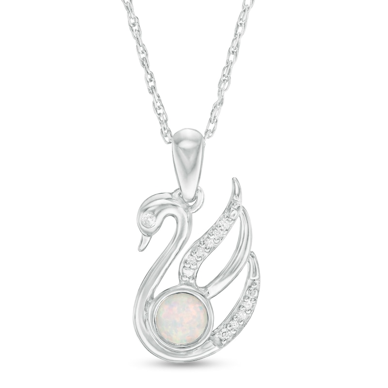4.0mm Lab-Created Opal and Diamond Accent Swan Pendant in Sterling Silver