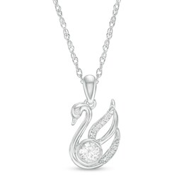 4.0mm Lab-Created White Sapphire and Diamond Accent Swan Pendant in Sterling Silver