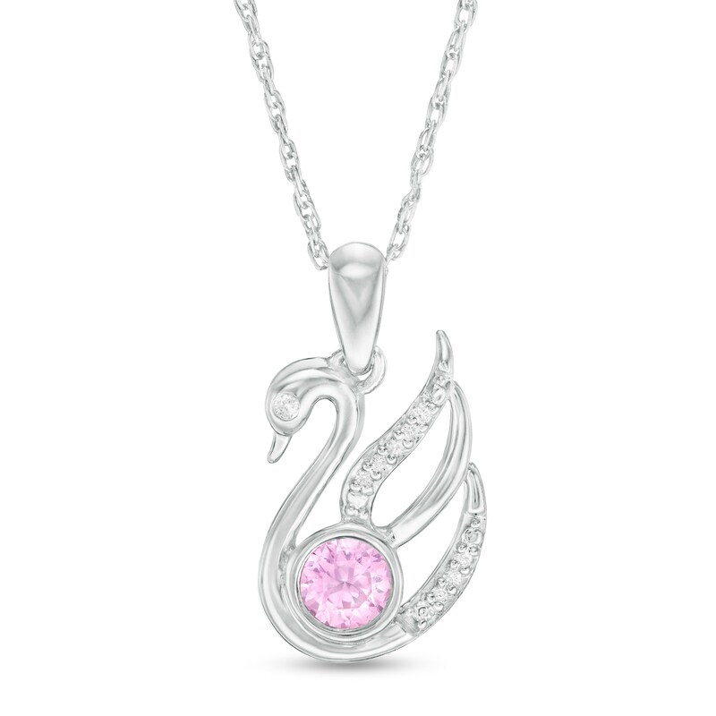 4.0mm Lab-Created Pink Sapphire and Diamond Accent Swan Pendant in Sterling Silver