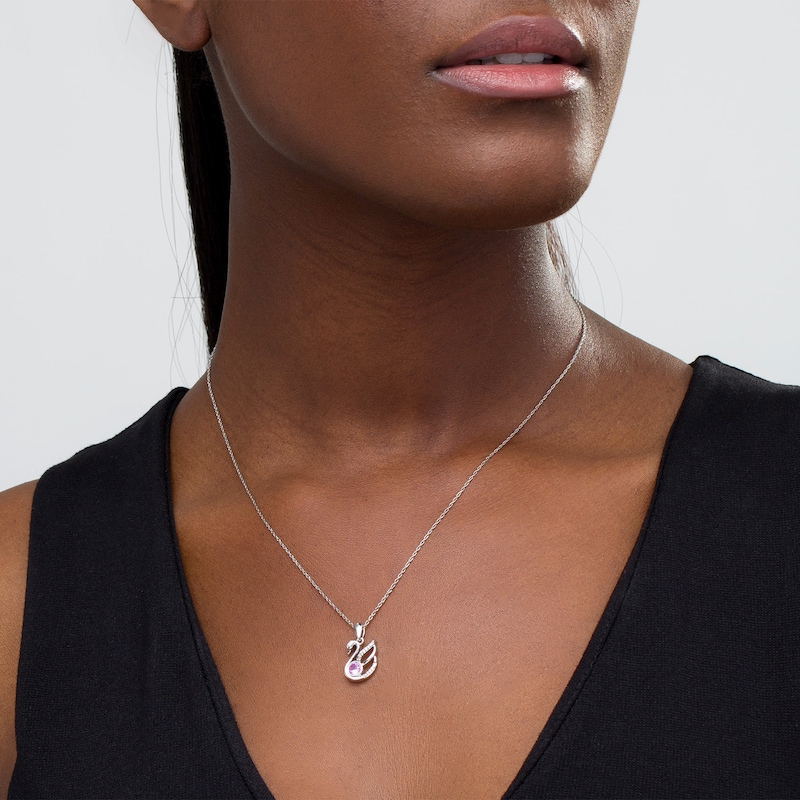 Main Image 2 of 4.0mm Lab-Created Pink Sapphire and Diamond Accent Swan Pendant in Sterling Silver
