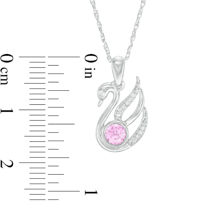 Main Image 3 of 4.0mm Lab-Created Pink Sapphire and Diamond Accent Swan Pendant in Sterling Silver