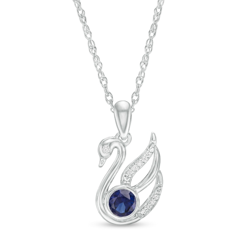 4.0mm Lab-Created Blue Sapphire and Diamond Accent Swan Pendant in Sterling Silver